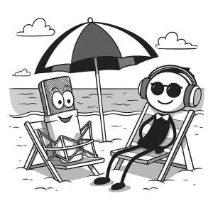 Doodle of a microphone and a portuguese voiceover artist resting at the beach